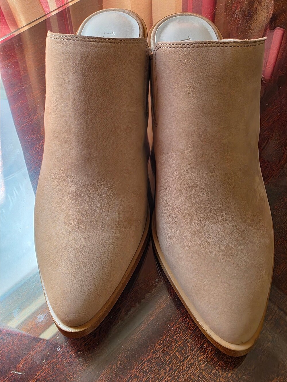 New Taupe Suede Block Heel Mules Size 8 - Picture 2 of 4